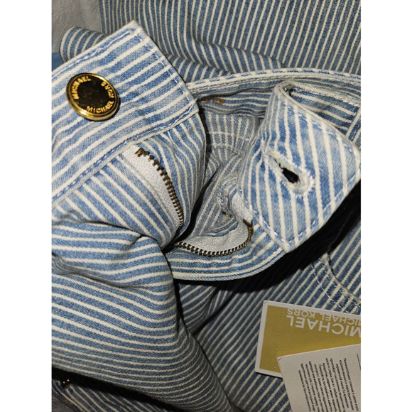 Michael Kors Selma Flare Wide Leg Denim Jeans Size 14 Blue White Striped - Picture 5 of 12
